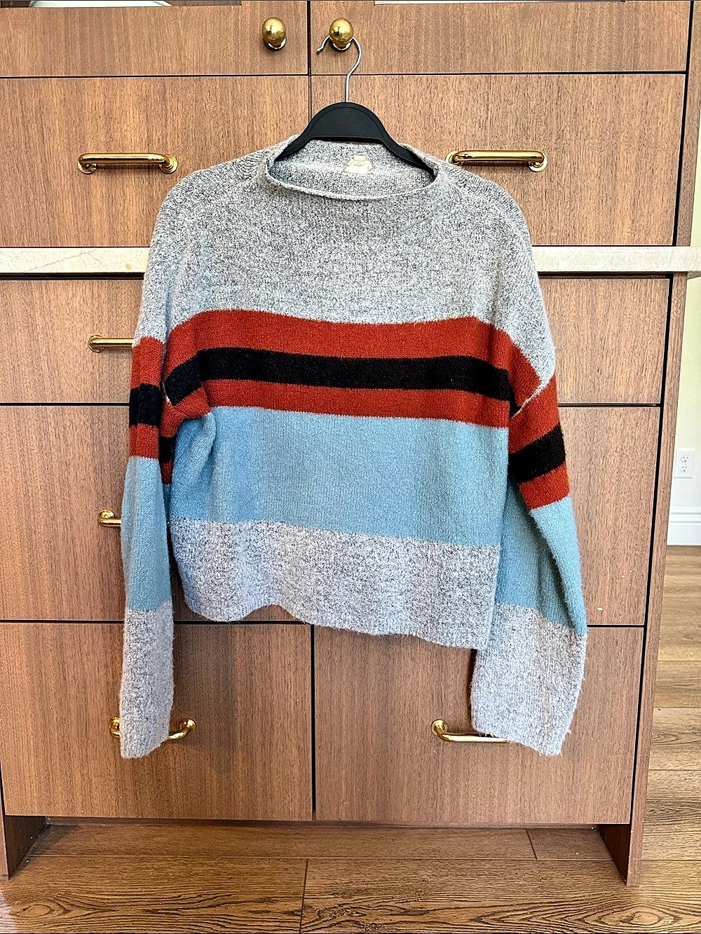 Color Block Crewneck Sweater in Gray & Blue Like New
